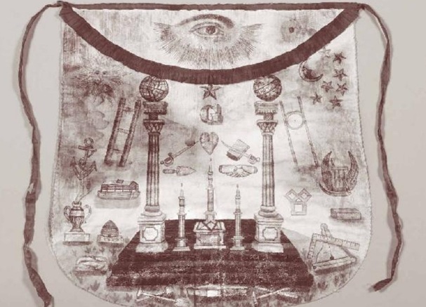 Meriwether Lewis’s Masonic apron — silk ceremonial garment with painted symbols, later tested for blood not matching Lewis