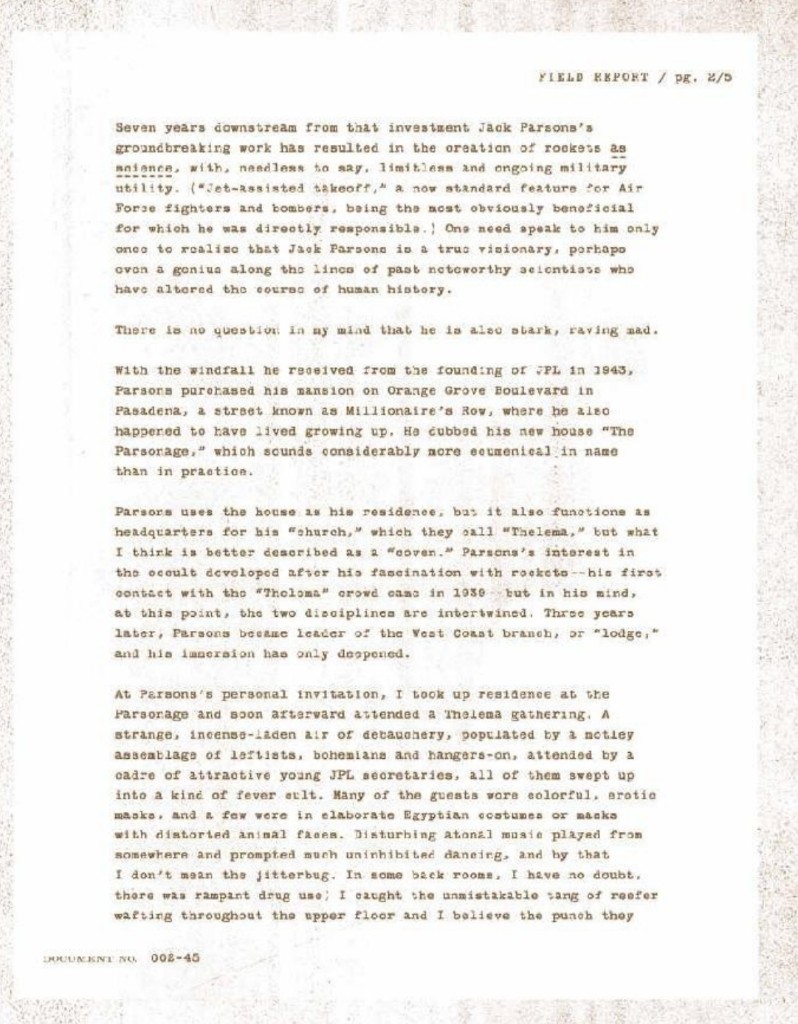 Hubbard field report page 2 of 5 — genius and mad, Parsonage coven