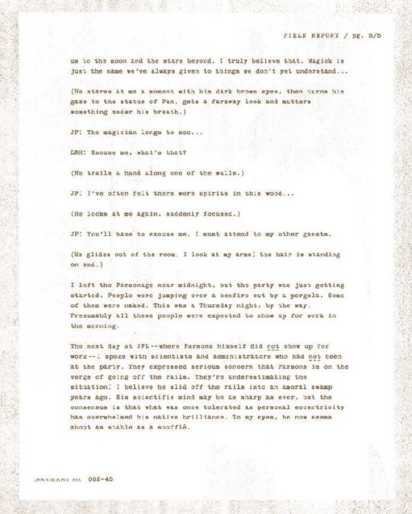 Hubbard field report page 5 of 5 — bonfire and JPL concern