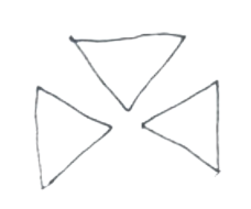 Hand sketch of three triangles meeting at a center — interlocking triangles mark