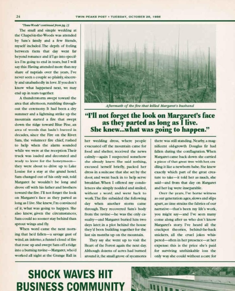 Post page 24 — wedding fire, Sam's death, the log