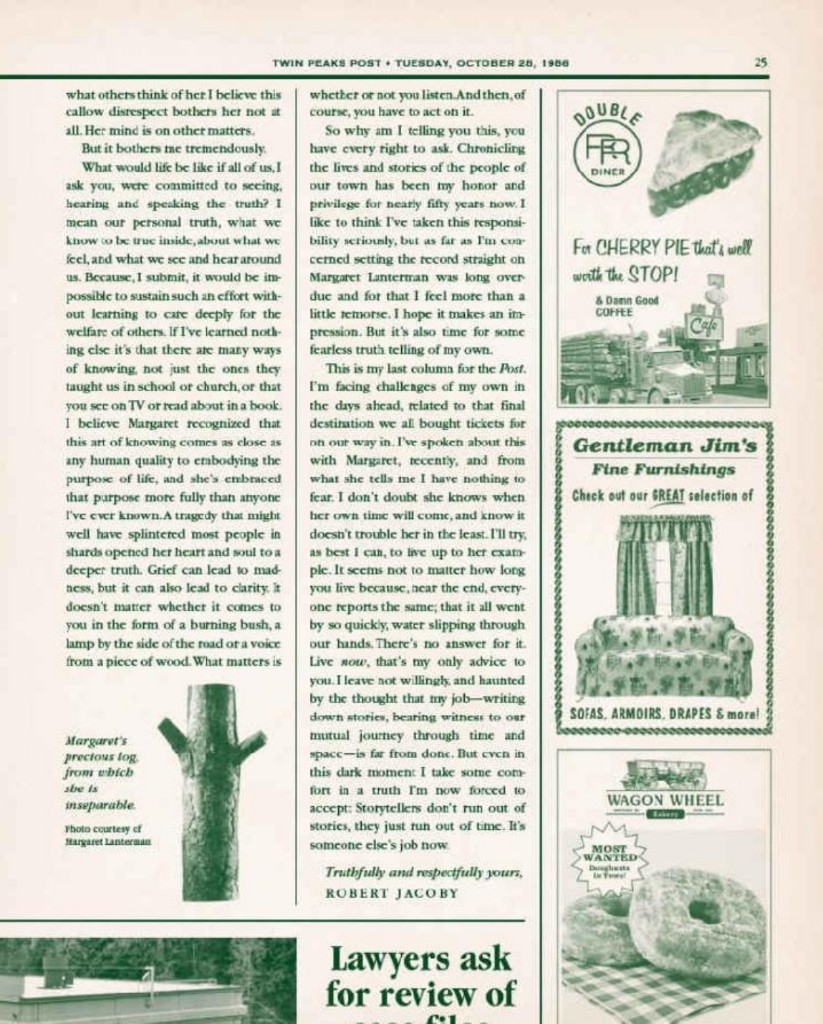 Post page 25 — Jacoby farewell, Margaret's log photo