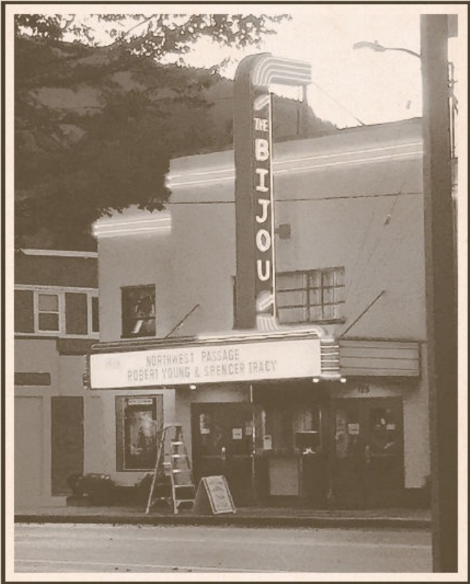 The Bijou theater marquee showing Northwest Passage with Robert Young and Spencer Tracy