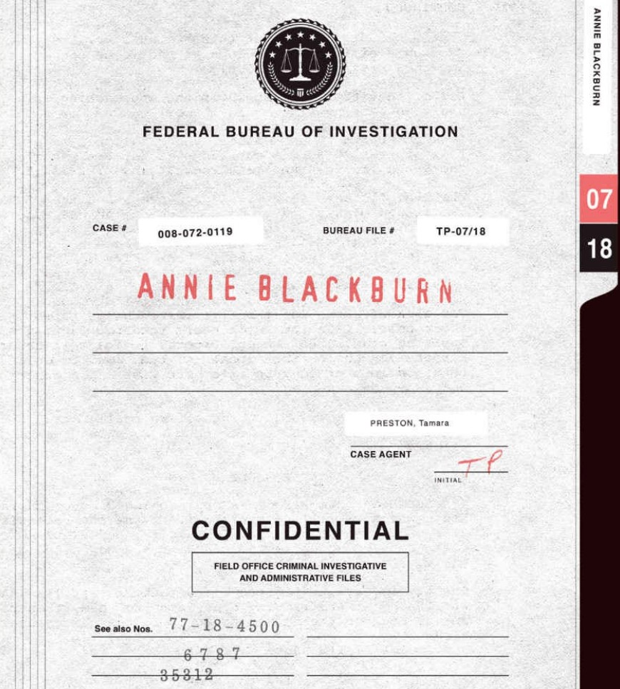 Final Dossier — Annie Blackburn FBI file cover, Case Agent Preston