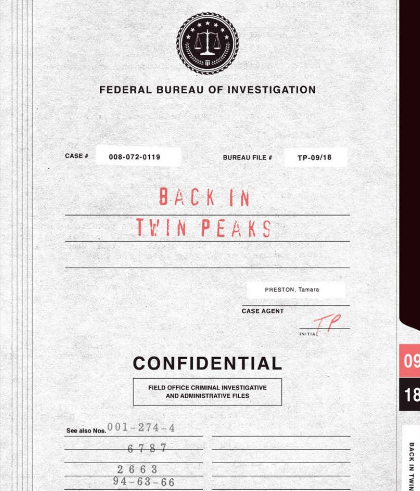 Final Dossier — Back in Twin Peaks FBI file cover, Case Agent Preston