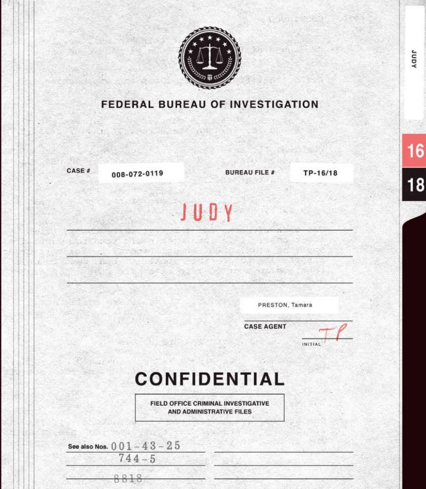 Final Dossier — Judy FBI file cover, Case Agent Preston