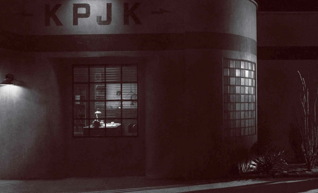 KPJK radio station at night — Final Dossier plate