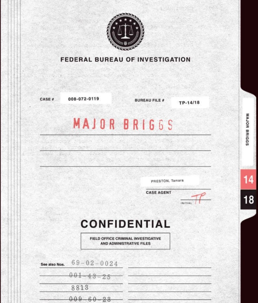Final Dossier — Major Briggs FBI file cover, Case Agent Preston