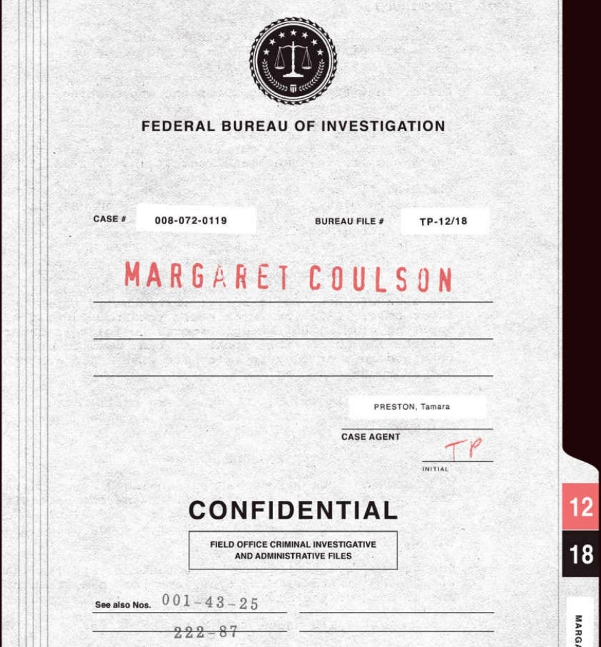 Final Dossier — Margaret Coulson FBI file cover, Case Agent Preston