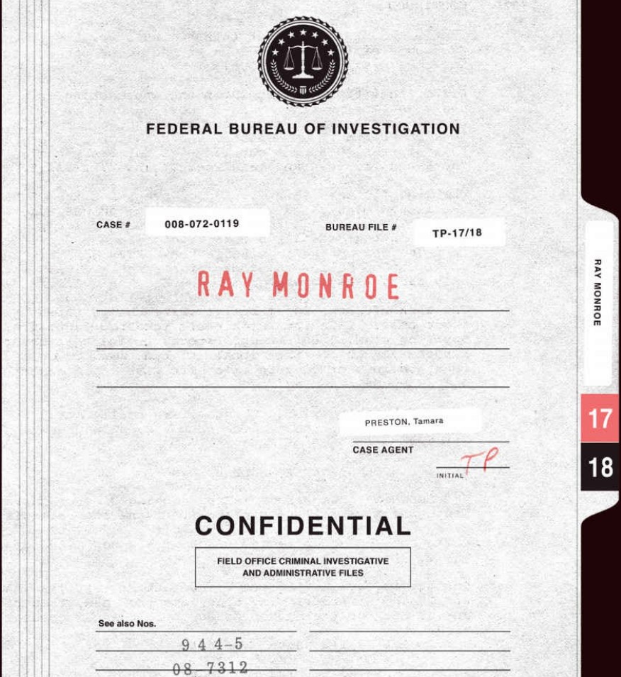 Final Dossier — Ray Monroe FBI file cover, Case Agent Preston