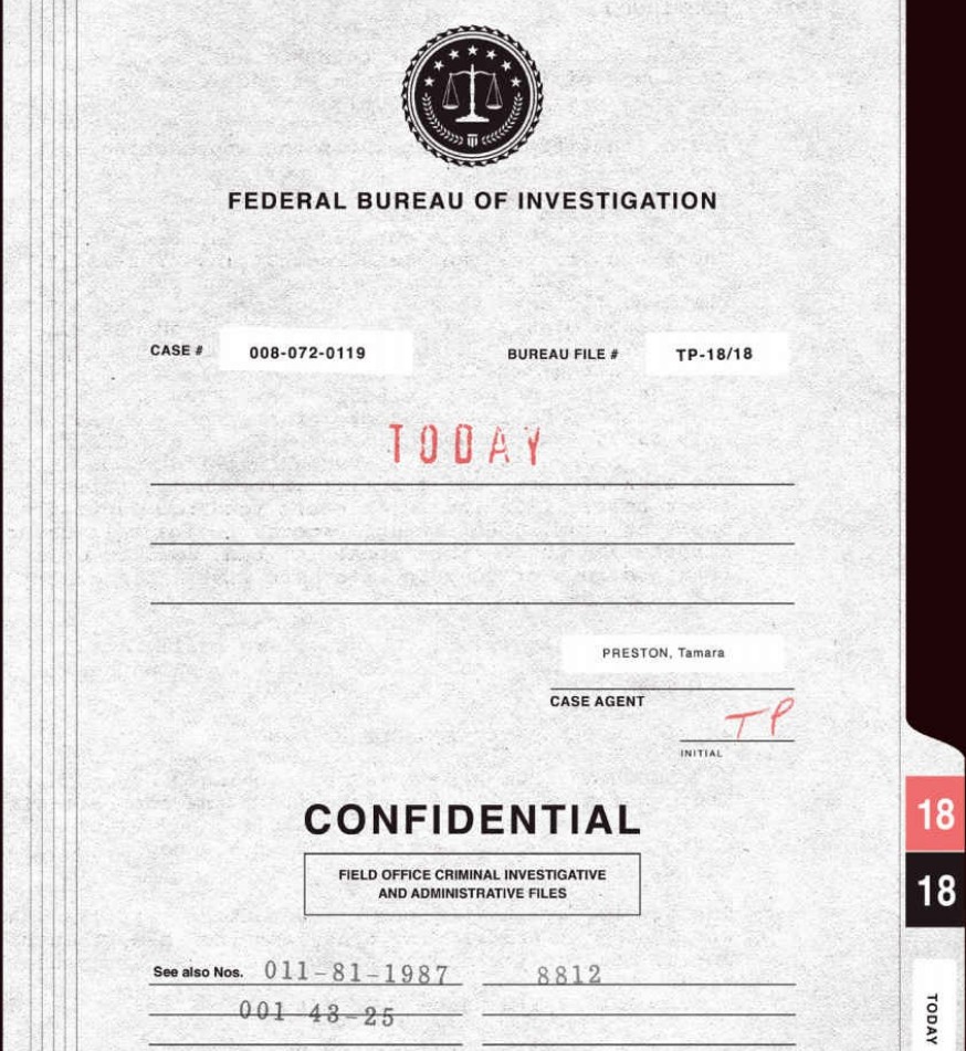 Final Dossier — Today FBI file cover, Case Agent Preston
