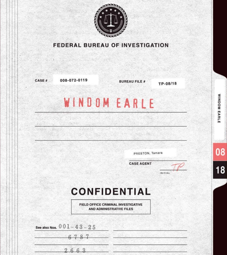 Final Dossier — Windom Earle FBI file cover, Case Agent Preston