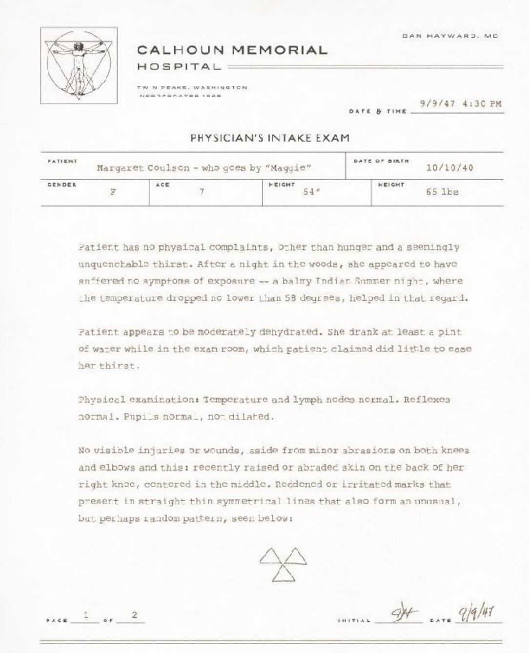 Dossier plate related to young Margaret Coulson after the Pearl Lake disappearance