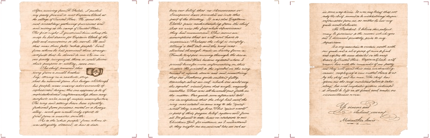 Three-page facsimile of Lewis’s disputed letter to Jefferson: Twisted Hair, the ring with Owl Cave mark, spirit-world / owl reading, and the warning not to wear the ring