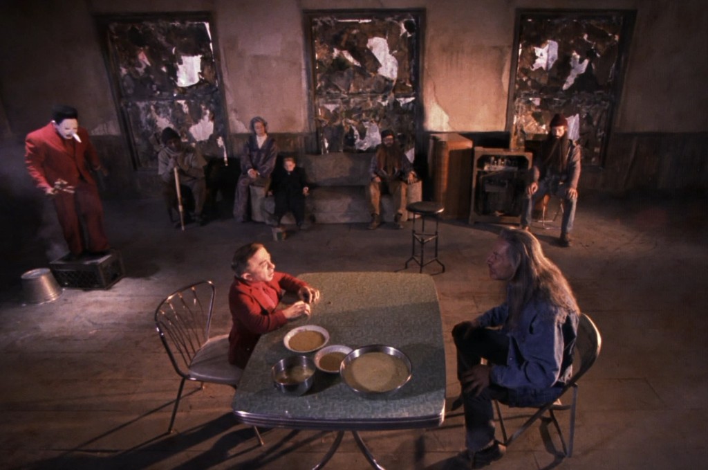 The meeting above the convenience store - Man from Another Place, BOB, and others around bowls of garmonbozia